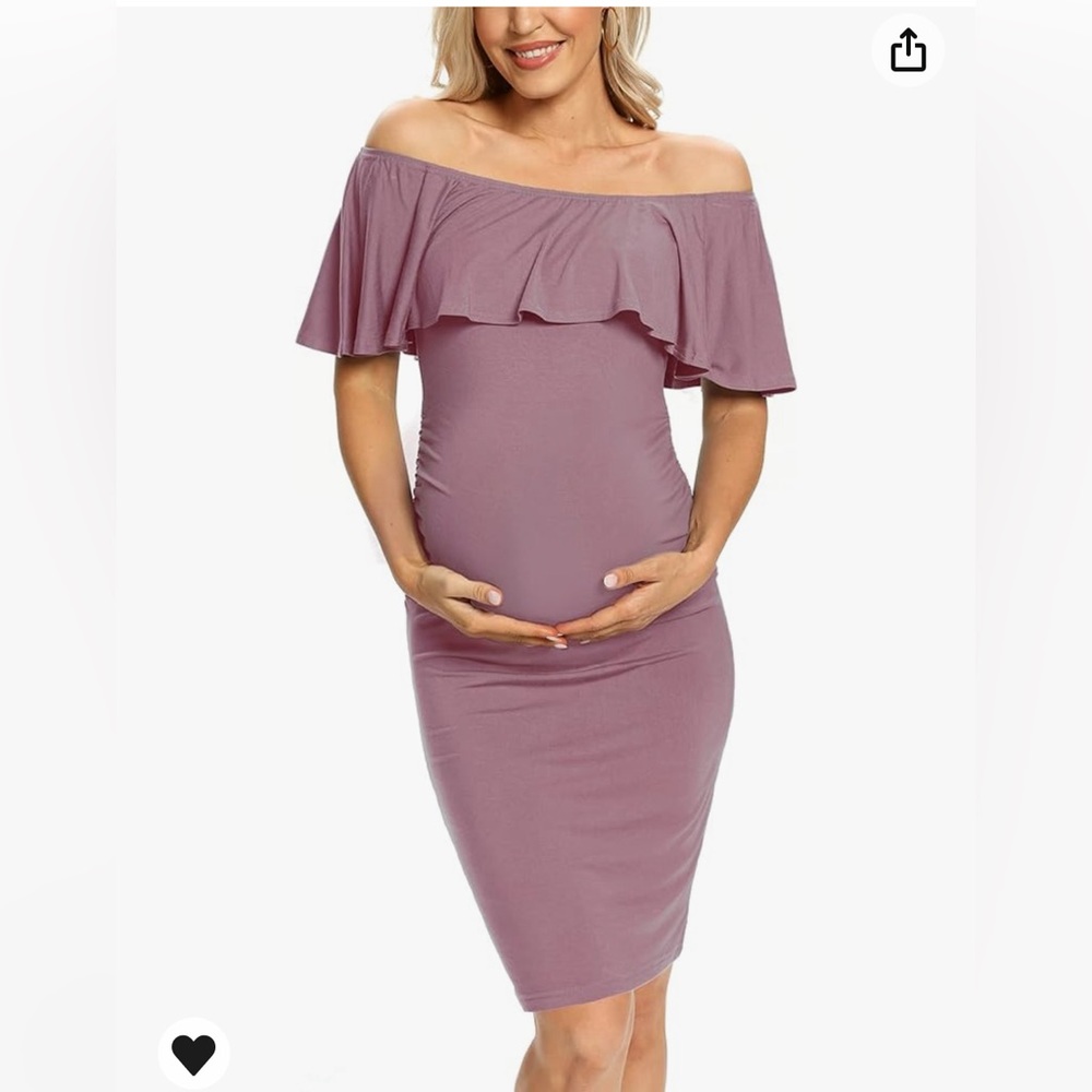 Ruffle Off Shoulder Fitted Maternity Dress, Ruched Side Bodycon Pregnancy Dress